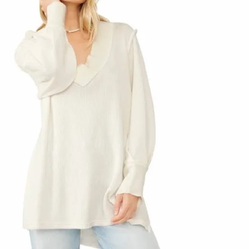 Free People We the Free Asher White Thermal V-Neck Sweater